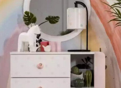 Set dresser with mirror white wood pink cabinet wooden cabinet modern